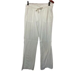 Roxy Womens Oceanside White Linen Blend Drawstring Waist Casual Pants Large